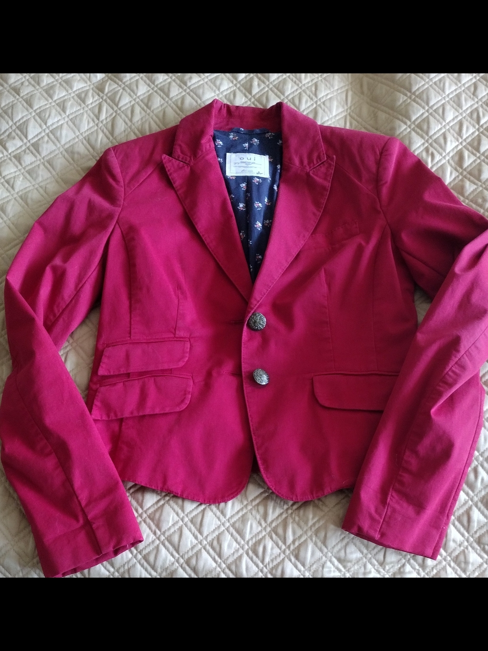 Vintage Women’s Crimson Red Color Tailored Blazer Jacket Classic Two-Button